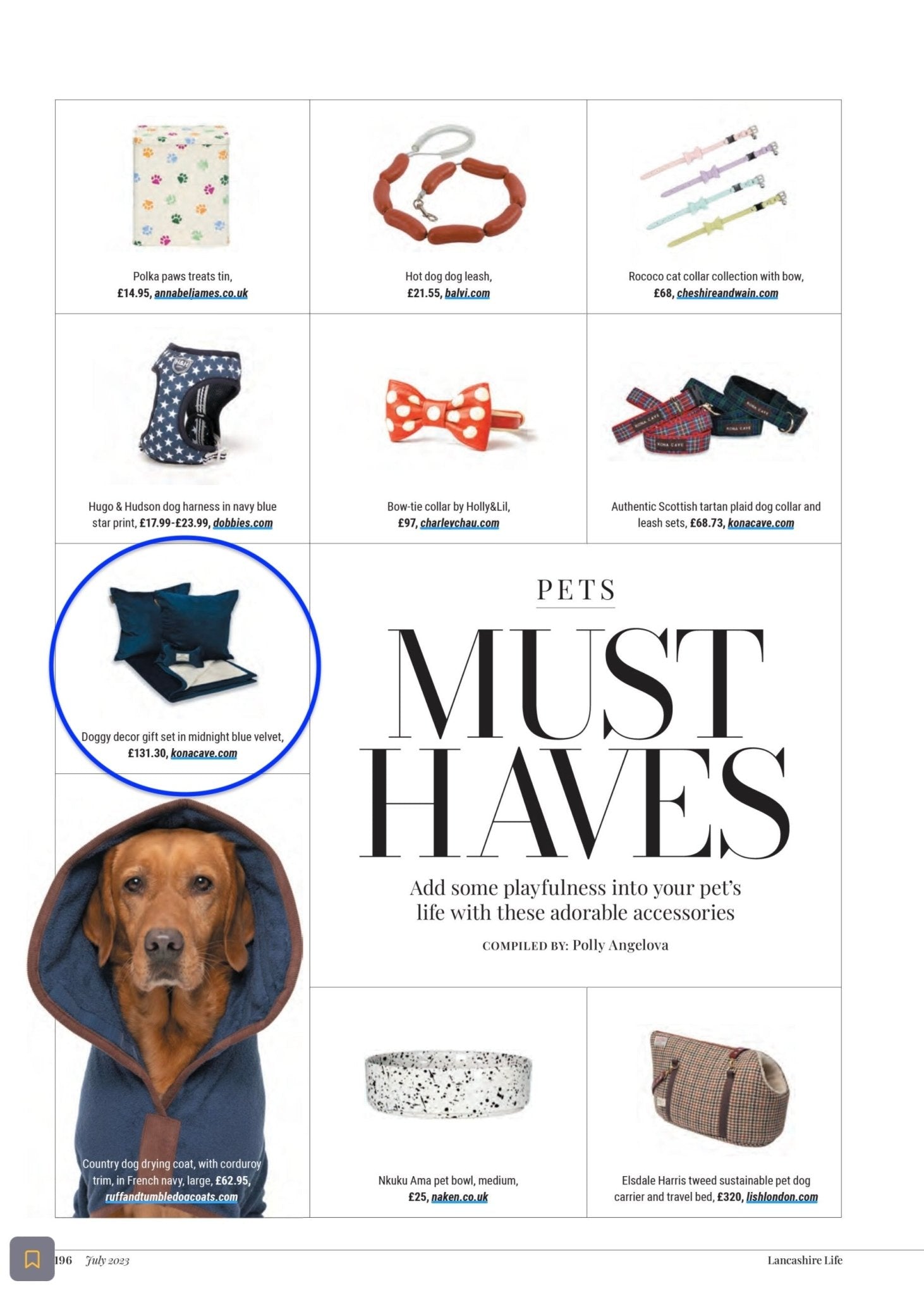 KONA CAVE® Doggy Decor Gift Set in Blue Velvet. Gift Set includes luxury blanket, pillow covers and a dog toy. 