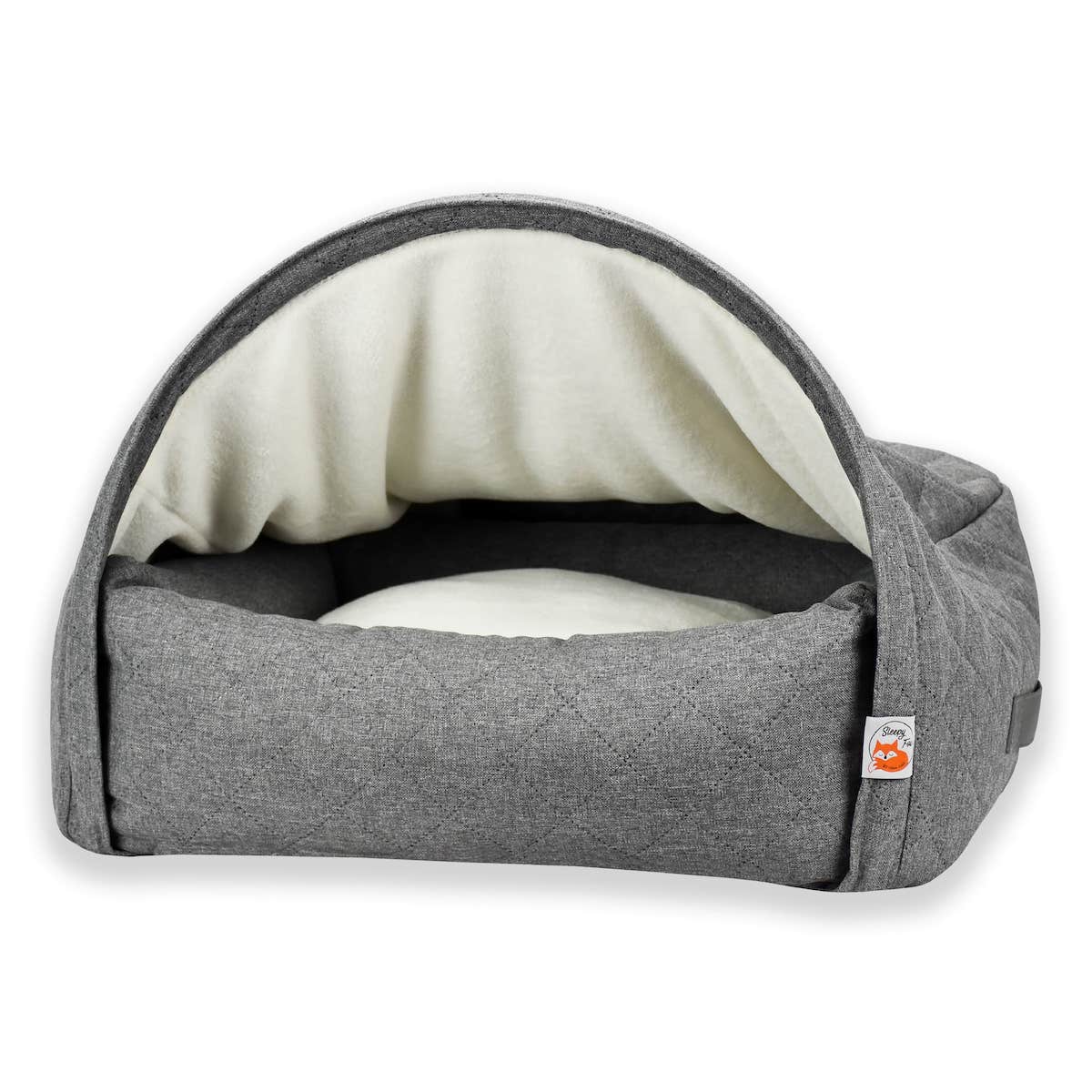 Sleepy Fox® Cozy cave dog / cat bed lined with fluffy fleece lining. Superior patented design. Grey. 