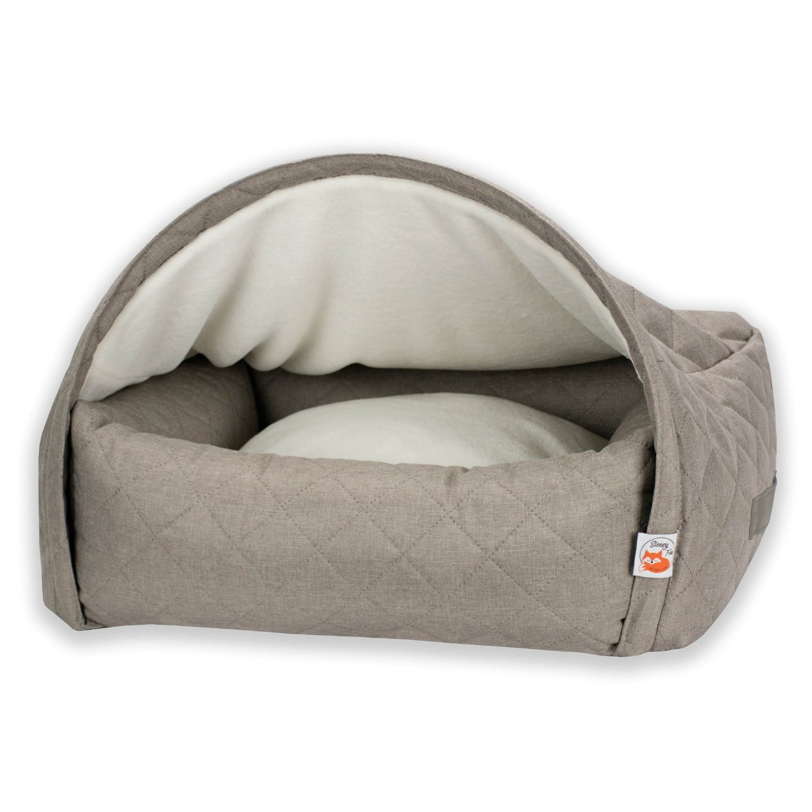 Sleepy Fox® cuddle cave dog / cat bed lined with fluffy fleece lining. Superior patented design. removable cave support. Sleeping bag.