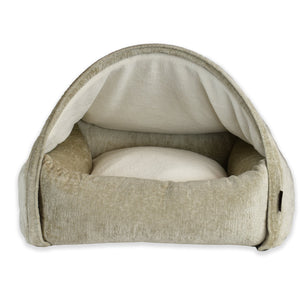 KONA CAVE® Luxus-Kuschelhöhle Kuschelbett. Beigefarbenes Samt-Kuppelbett für Hunde und Katzen.  Abnehmbarer Bezug für die Höhle. Waschbar. Überlegenes, patentiertes Design. Sicherer als andere Hundehöhlen. 