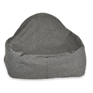 KONA CAVE® luxury cozy dog cave bed for dogs that like to sleep under the blankets. Back of snuggle cave bed shown with air vent so dogs get enough air. Grey Herringbone 