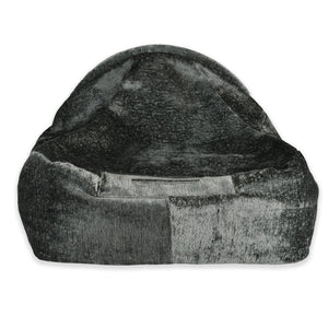KONA CAVE® Luxury snuggle cozy cave dog and cat bed in grey velvet with back air vent for safety