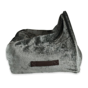 KONA CAVE® Luxury snuggle cozy cave dog and cat bed in grey velvet with vegan-leather side handles to carry
