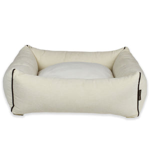 KONA CAVE® luxury dog and cat bed in cream corduroy with vegan-leather trim
