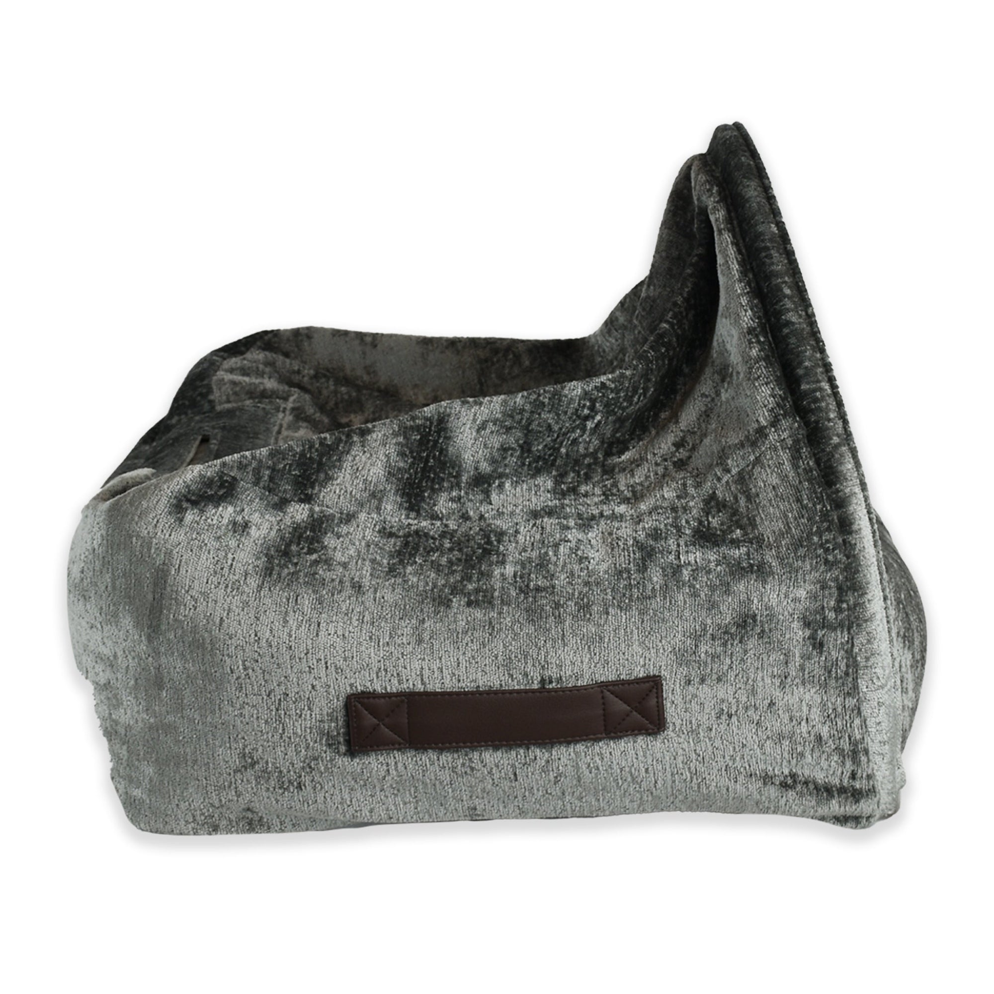 KONA CAVE®  luxury snuggle burrow cave cuddle bed. Grey Velvet domed dog and cat bed.  removable canopy cave cover. washable. Highest quality.