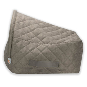 Sleepy Fox® snuggle cave dog / cat bed in beige with vegan-leather side handles for easy carrying. Beige quilted fabric