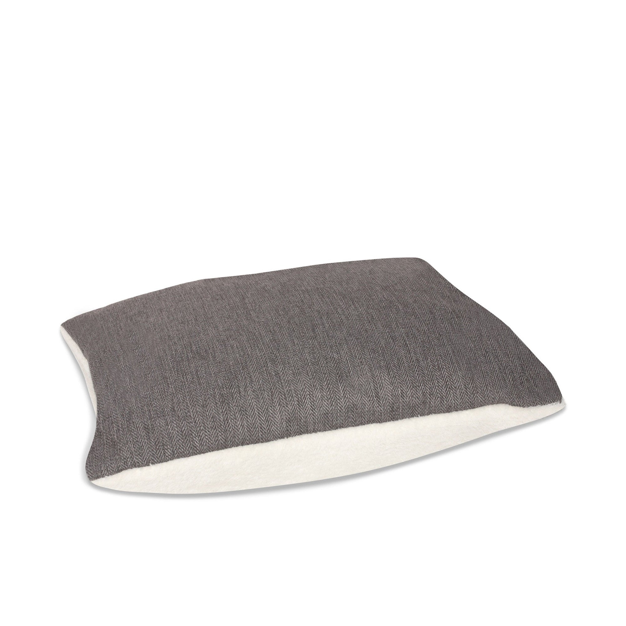 KONA CAVE® designer dog beds with double sided cushion. Grey herringbone and fluffy fleece.