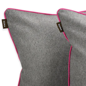 KONA CAVE® Cloud Bed Decor Gift Set.  Grey Flannel dog bed cushion with hot pink trim.  Set in clouds 2 matching pillow covers with hot pink trim and grey flannel toy dog bone.