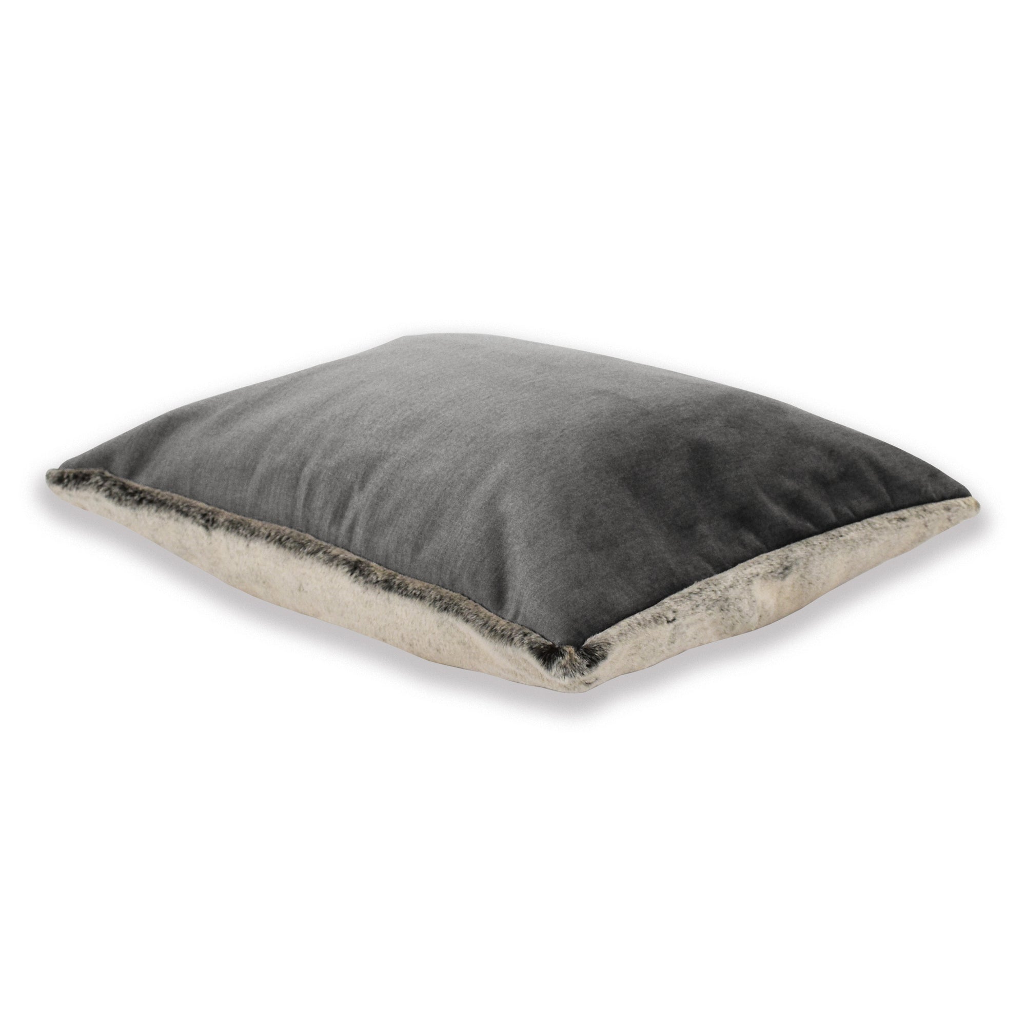 Dream Cushion - Faux Fur and Graphite Grey Velvet - With Optional Memory Foam Mattress