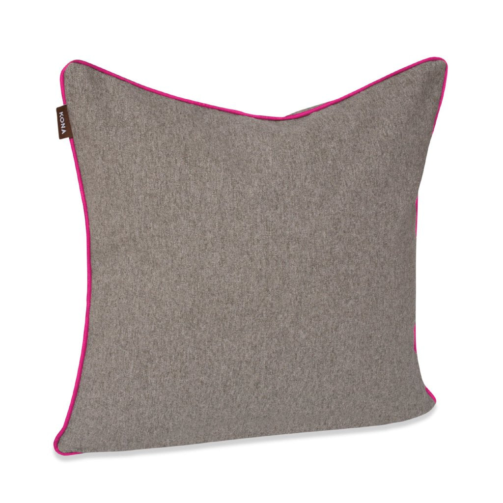 KONA CAVE® Luxury pillow covers in grey flannel with Hot Pink trim.  Sophisticated decorative pillow cover with a splash of color. Made in Europe. 