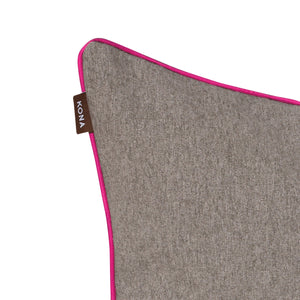 KONA CAVE® Luxury pillow covers in grey flannel with Hot Pink trim.  Sophisticated decorative pillow cover with a splash of color. High-quality 50x50cm