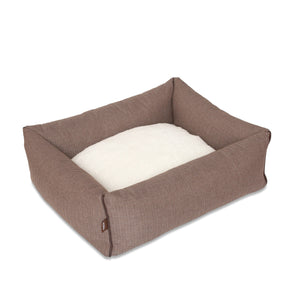 KONA CAVE® Luxus-Hundebett in braunem Fischgräten-Stoff. Schönes Hundebett